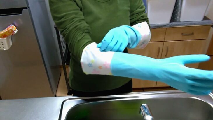 水色のゴム手袋かわいいねぇ キッチンリセット 主婦 毎日