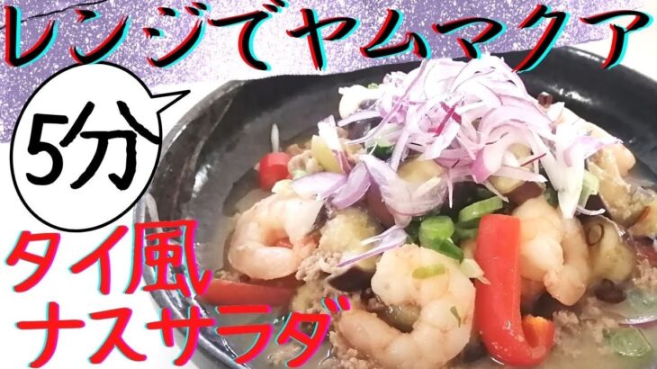 【レンジで5分ヤムマクア】タイ風ナスサラダ・タイ料理・簡単ナスレシピ
