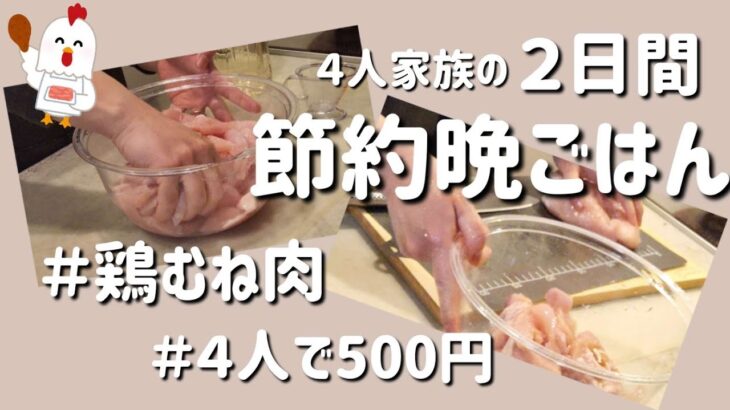 【節約晩ごはん】アラフォー主婦がむね肉で作る500円晩ごはん/節約/冷凍保存/４人家族
