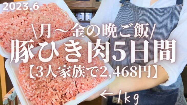 【節約レシピ】3人家族平日5日間2,468円で作る豚ひき肉晩ごはんレシピ。