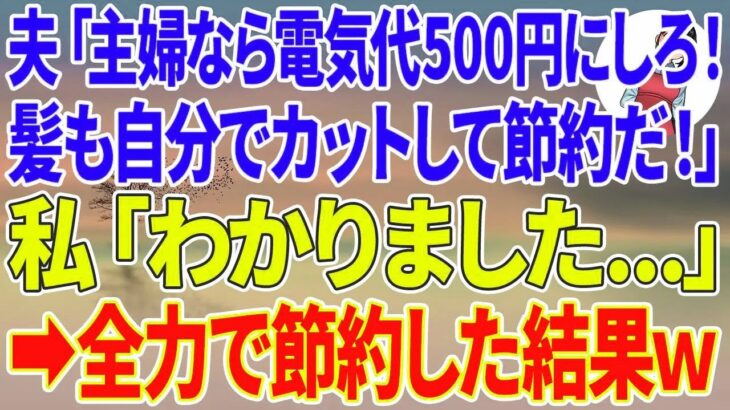 【スカっとする話】夫「主婦なら電気代500円にしろ！髪も自分でカットして節約だ！」→私「分かりました   」全力で節約した結果w